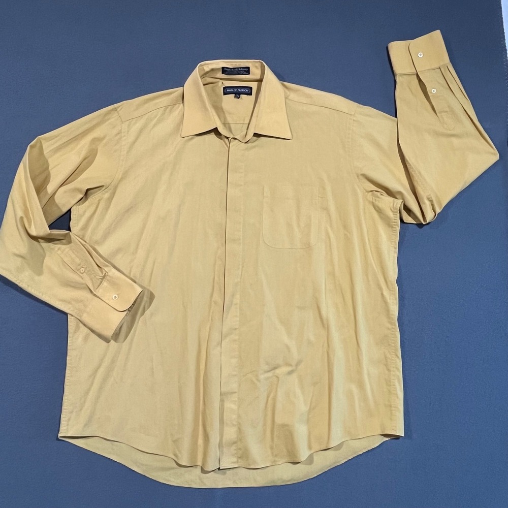 Man of‎ Fashion Men's Button Down Shirt Long Sleeve Gold Dress Shirt Size 17 1/2